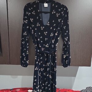 CAbi Navy Floral Long Sleeve Dress